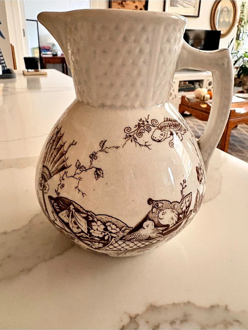 Antique transferware Floral Pitcher